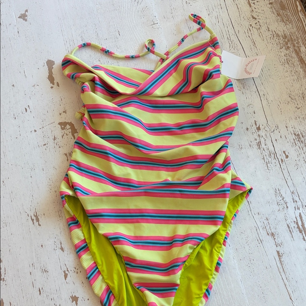 Dippin Daisys One-Piece Swimsuit in Neon Yellow Stripe
